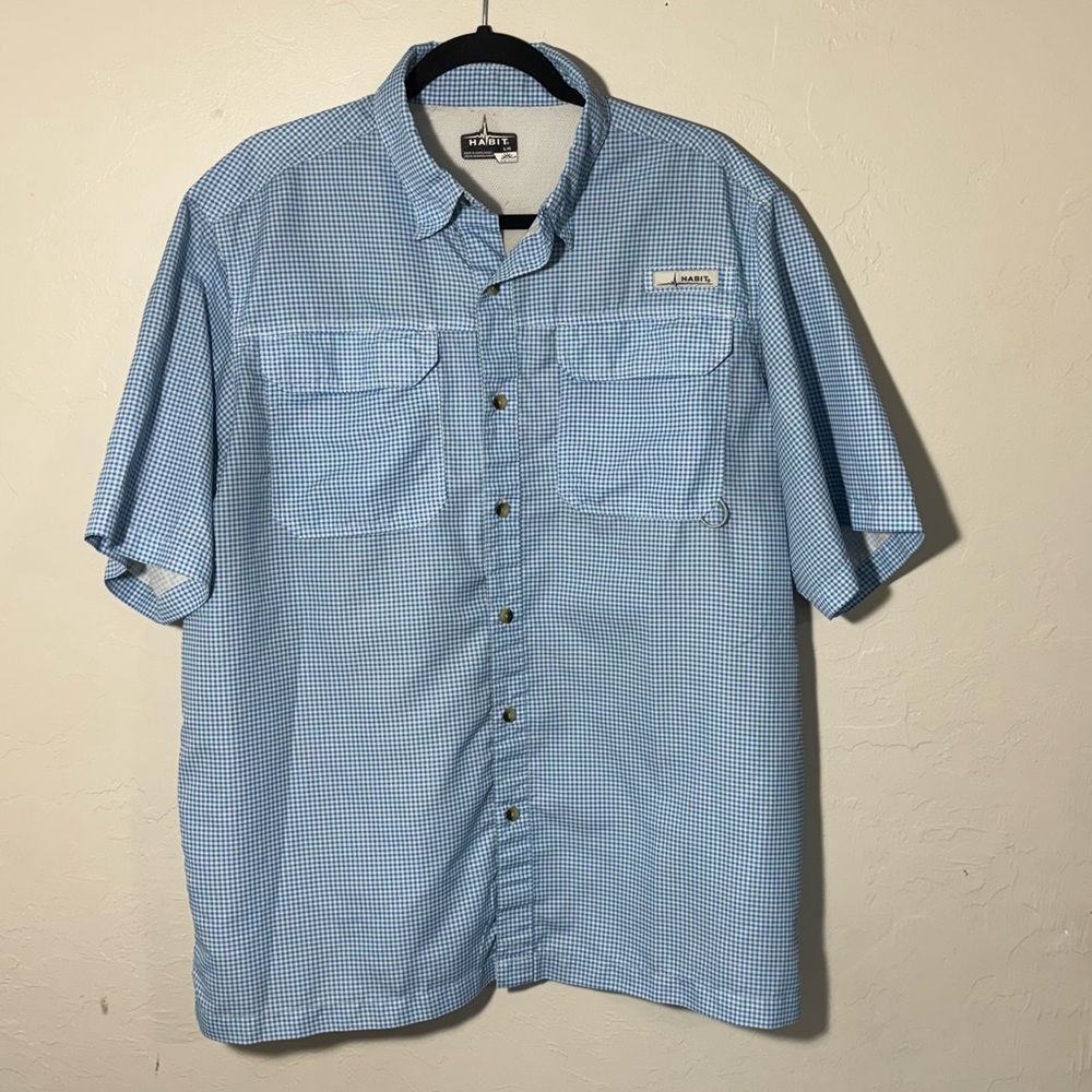 Mens Habit Short Sleeve Plaid Button Up Shirt Blue/White Checkered Sz: Medium M